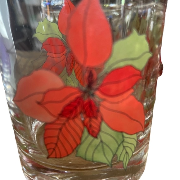 Vintage Block Set of 4 Poinsettia Old Fashion Glasses - Holiday Christmas - Picture 5 of 5